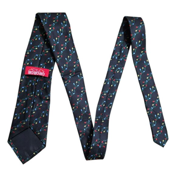 VTG Christmas String Lights Neck Tie Black Colorful Bulbs Holiday Party Ho Ho Ho - Picture 4 of 5